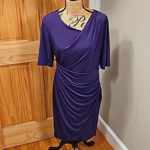Size 14 connected apparel new without tags purple 3/4 length sleeve dress - Picture 11 of 11